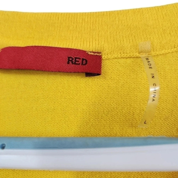 Red Button Cardigan Size L Yellow Block Black White Striped Long Sleeve *READ* - Picture 3 of 16